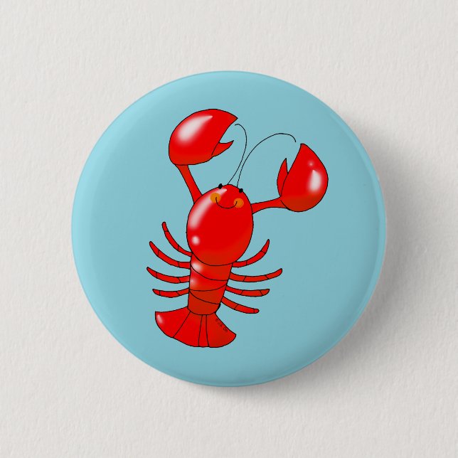 Cute Smiling Lobster Cartoon Design Button (Front)