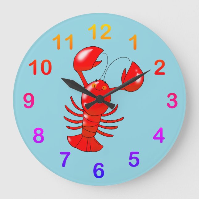 Cute Smiling Lobster Cartoon Design Large Clock (Front)