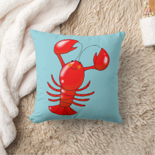 Cute Smiling Lobster Cartoon Design Throw Pillow