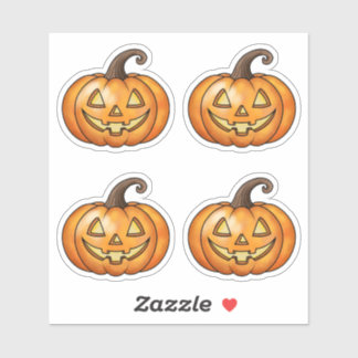 Cute Smiling Orange Cartoon Pumpkins Halloween Sticker