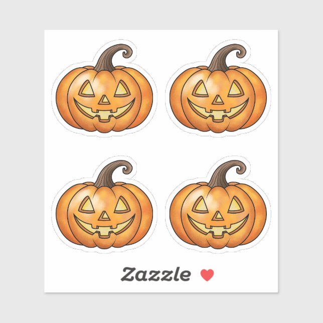 Cute Smiling Orange Cartoon Pumpkins Halloween Sticker (Sheet)