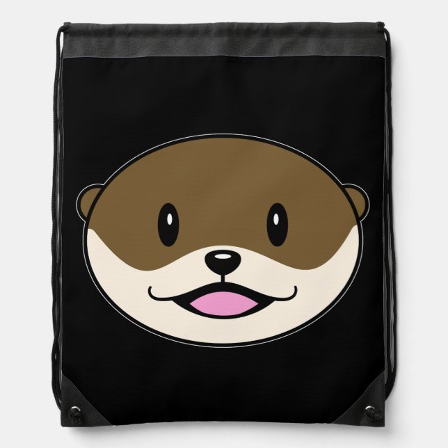Cute Smiling Otter Drawstring Bag (Front)