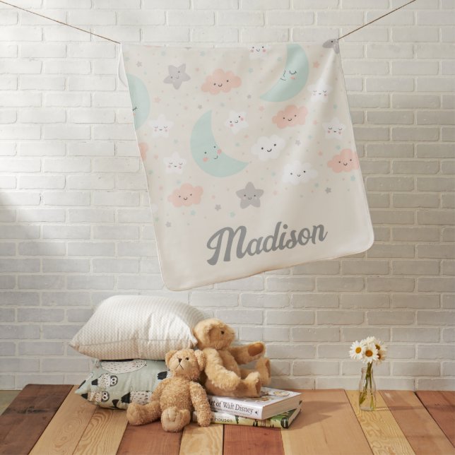 Cute Smiling Pastel Sky Pattern Baby Blanket (In Situ)
