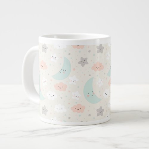 Cute Smiling Pastel Sky Pattern Giant Coffee Mug