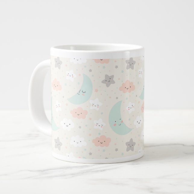 Cute Smiling Pastel Sky Pattern Giant Coffee Mug (Front Left)
