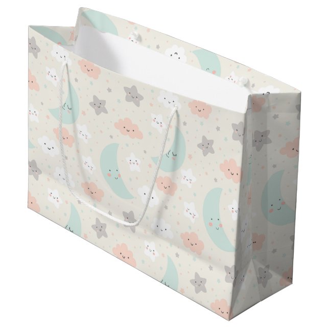 Cute Smiling Pastel Sky Pattern Large Gift Bag (Front Angled)