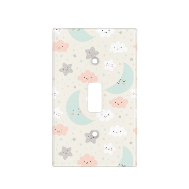 Cute Smiling Pastel Sky Pattern Light Switch Cover (Front)