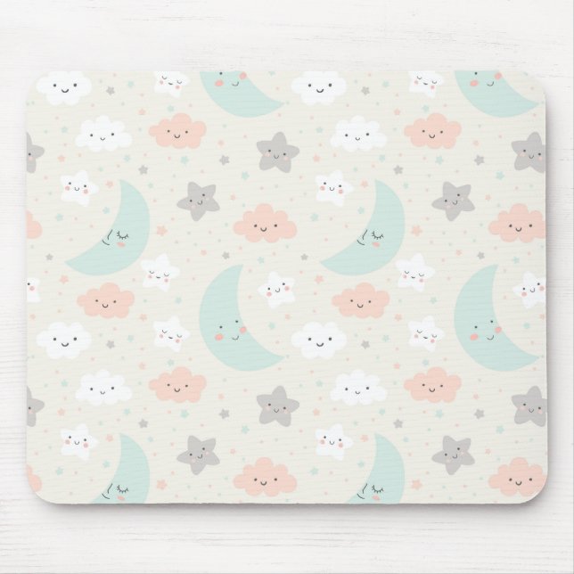 Cute Smiling Pastel Sky Pattern Mouse Pad (Front)