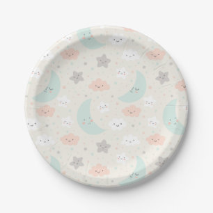 Cute Smiling Pastel Sky Pattern Paper Plates