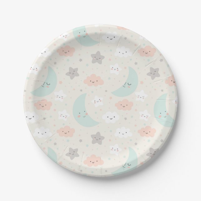 Cute Smiling Pastel Sky Pattern Paper Plates (Front)
