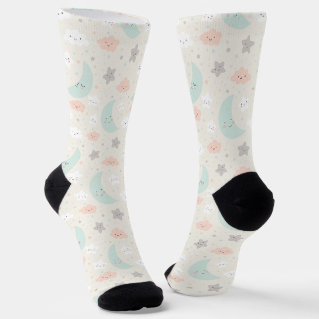 Cute Smiling Pastel Sky Pattern Socks (Angled)