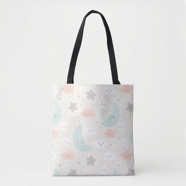 Cute Smiling Pastel Sky Pattern Tote Bag (Front)