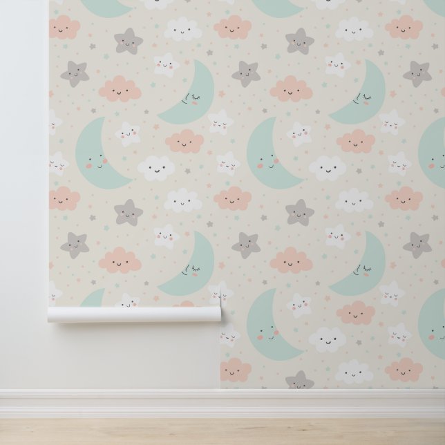 Cute Smiling Pastel Sky Pattern Wallpaper (Application)
