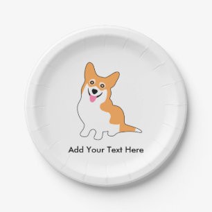 Cute Smiling Pembroke Welsh Corgi Dog Paper Plates