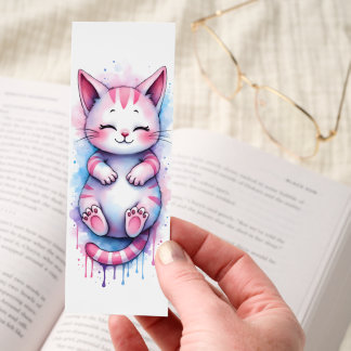 Cute Smiling Pink Kitten Whimsical Cat Art Bookmarks