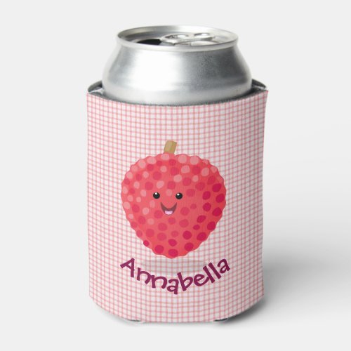 Cute smiling pink lychee cartoon illustration can cooler