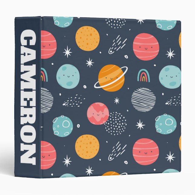 Cute Smiling Planet Pattern 3 Ring Binder (Front/Spine)