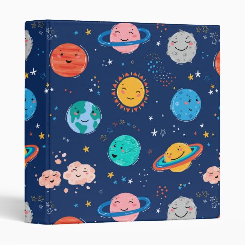 Cute Smiling Planet Pattern 3 Ring Binder