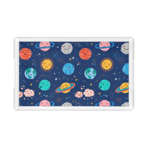 Cute Smiling Planet Pattern Acrylic Tray