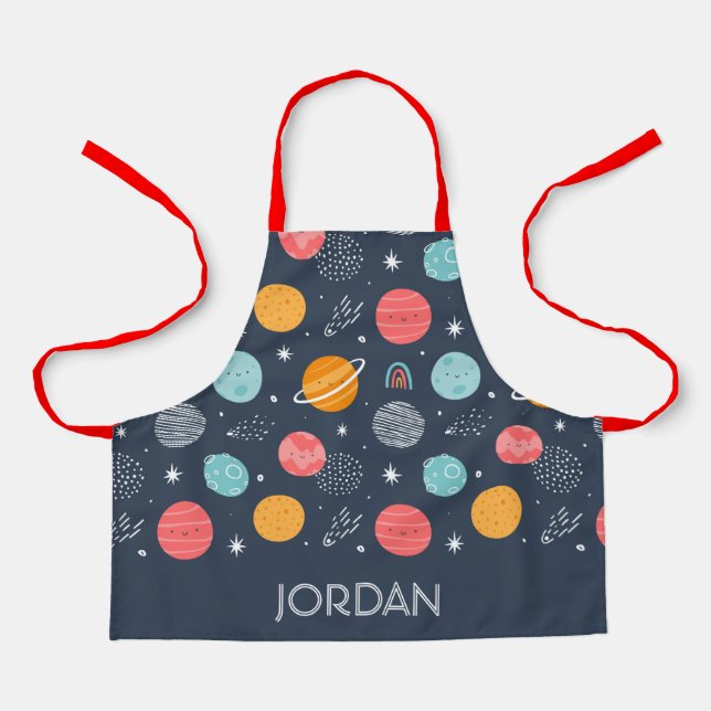 Cute Smiling Planet Pattern Apron (Front)