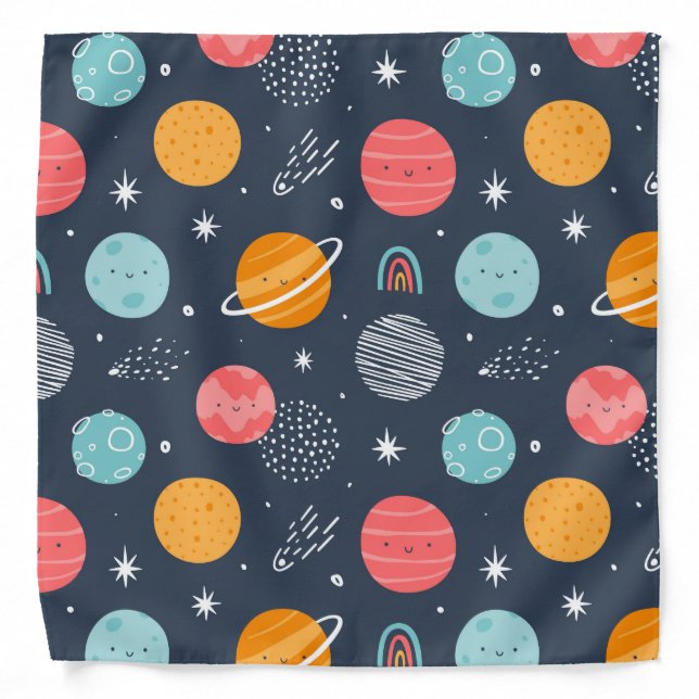 Cute Smiling Planet Pattern Bandana (Front)