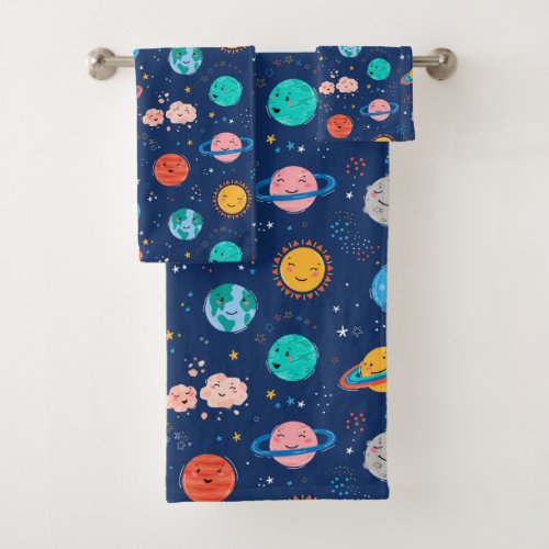 Cute Smiling Planet Pattern Bath Towel Set