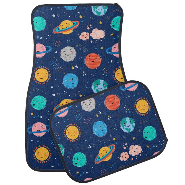 Cute Smiling Planet Pattern Car Floor Mat (Set)