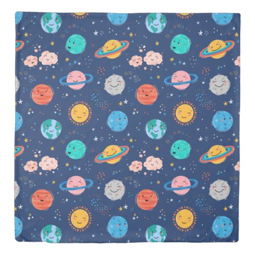 Cute Smiling Planet Pattern Duvet Cover