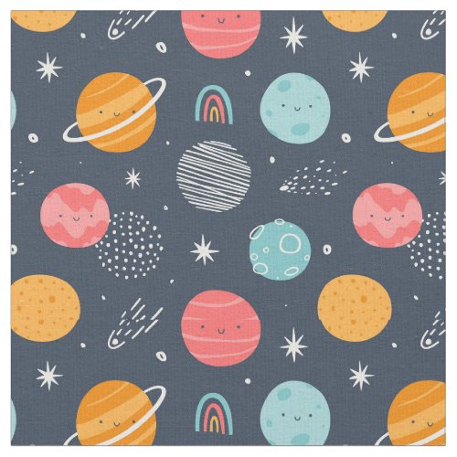 Cute Smiling Planet Pattern Fabric