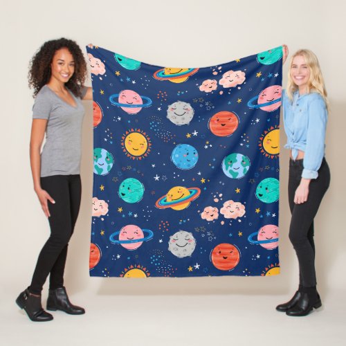 Cute Smiling Planet Pattern Fleece Blanket