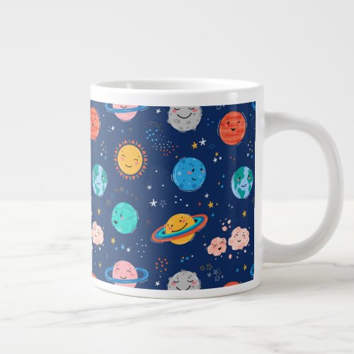 Cute Smiling Planet Pattern Giant Coffee Mug