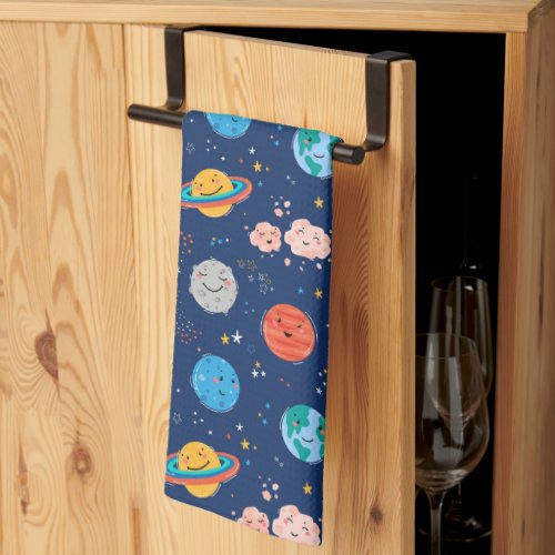 Cute Smiling Planet Pattern Kitchen Towel