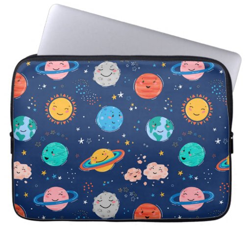 Cute Smiling Planet Pattern Laptop Sleeve