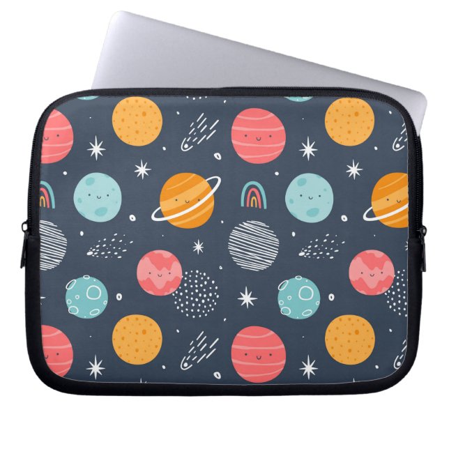 Cute Smiling Planet Pattern Laptop Sleeve (Front)