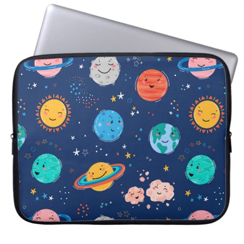 Cute Smiling Planet Pattern Laptop Sleeve