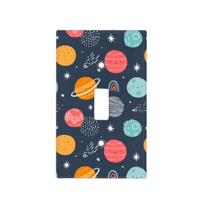 Cute Smiling Planet Pattern Light Switch Cover (Front)