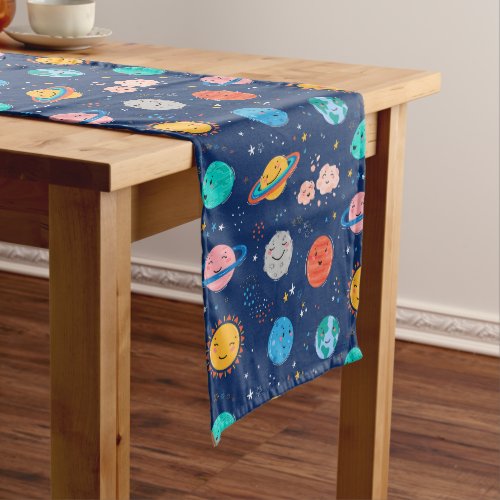 Cute Smiling Planet Pattern Medium Table Runner