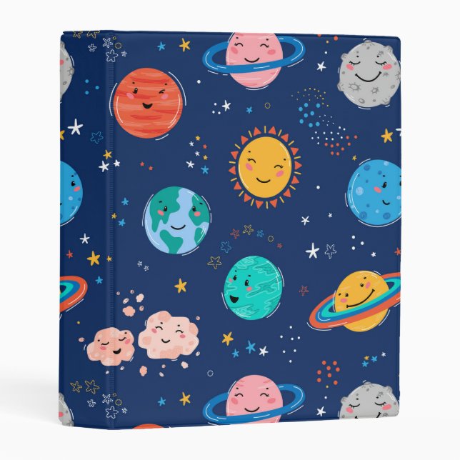 Cute Smiling Planet Pattern Mini Binder (Front/Spine)