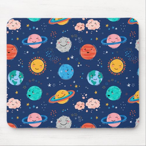 Cute Smiling Planet Pattern Mouse Pad