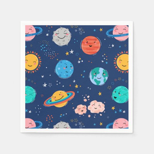 Cute Smiling Planet Pattern Napkins