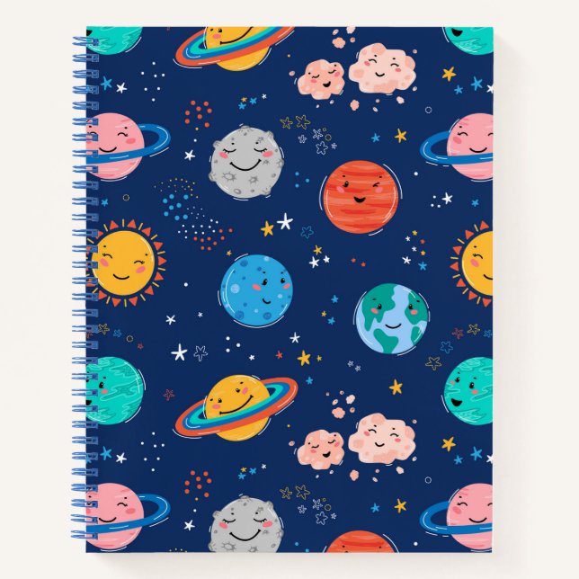 Cute Smiling Planet Pattern Notebook (Front)