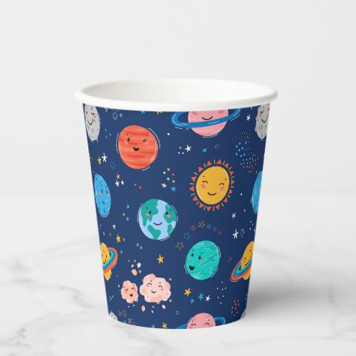 Cute Smiling Planet Pattern Paper Cups