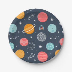 Cute Smiling Planet Pattern Paper Plates