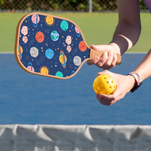 Cute Smiling Planet Pattern Pickleball Paddle