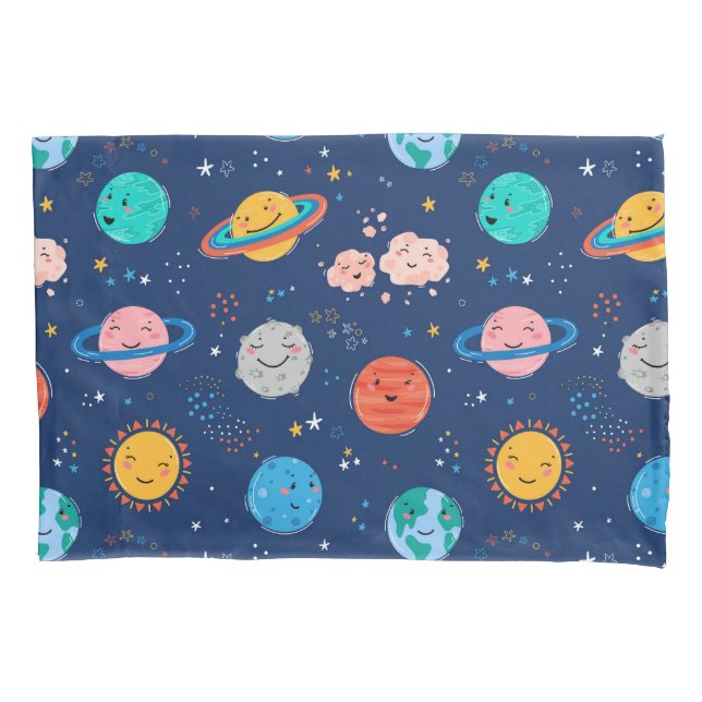Cute Smiling Planet Pattern Pillow Case (Front-Left)
