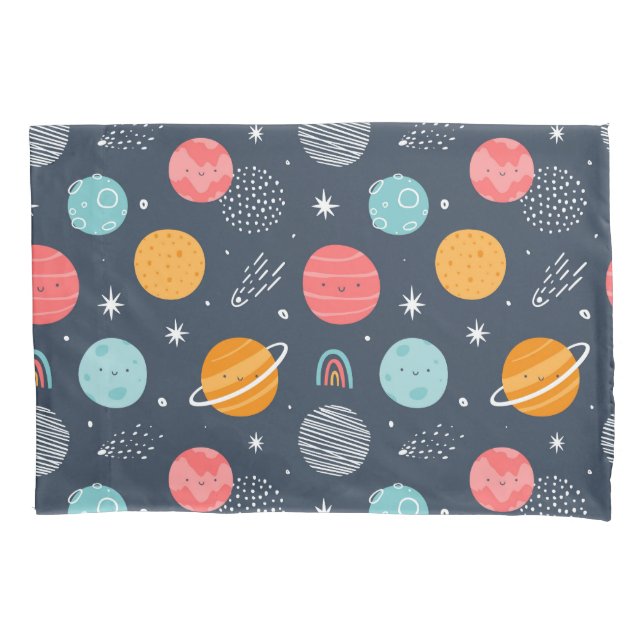 Cute Smiling Planet Pattern Pillow Case (Front)