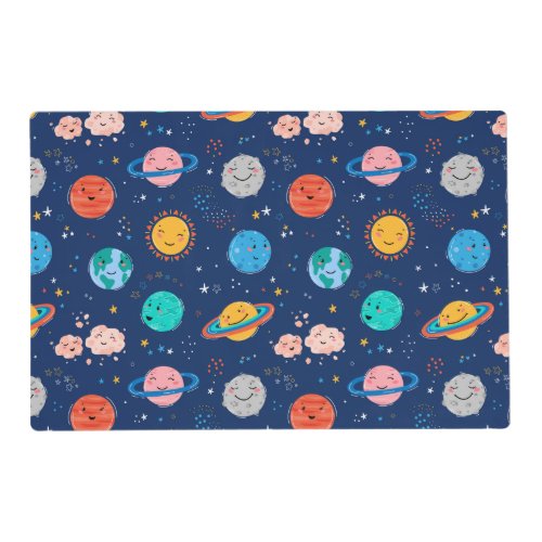 Cute Smiling Planet Pattern Placemat