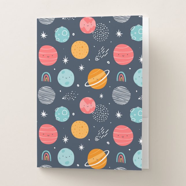 Cute Smiling Planet Pattern Pocket Folder (Front)