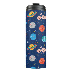 Cute Smiling Planet Pattern Thermal Tumbler