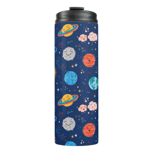 Cute Smiling Planet Pattern Thermal Tumbler